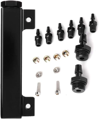 6 Port Vacuum Block Intake Manifold Kit Fuel Gas Wastegate Turbo Boost Black