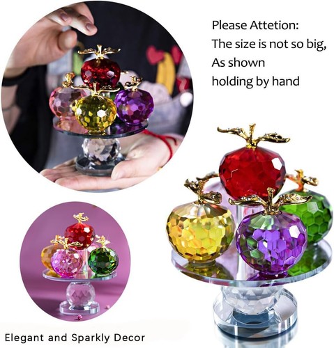 5 Colors Crystal Faceted Apples Ornament Glass Figurines with Rotatable Base - Picture 4 of 6