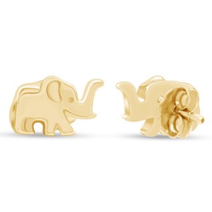Authentic Adorable Small Elephant Stud Earrings 14K Yellow Gold Plated Sterling For Women