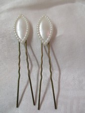 Vintage 3 white Beaded ovals Hairpins Barrettes