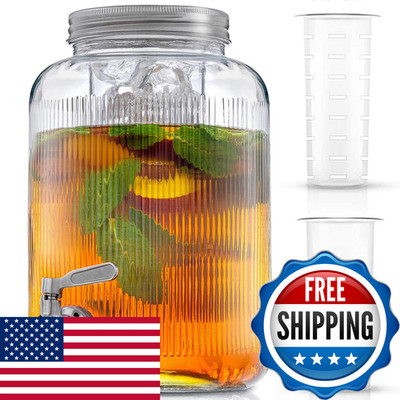 Joyjolt Fluted 1-Gallon Drink Dispenser. Glass Beverage Dispenser Stainless