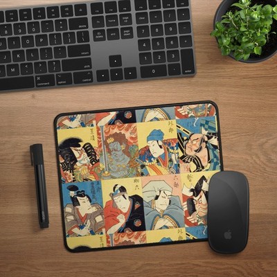 Japanese Art Mousepad | Colorful Ukiyo-e Print Kabuki Actors Design