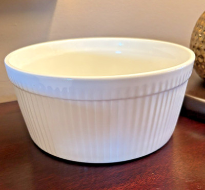6 CUP NEW WHITE BASICS SOUFFLE BOWLS-2 AVAILABLE-PLEATED SIDES-QUALITY BAKING 