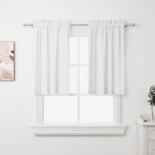 "2Pcs 36inch Kitchen Tier Curtains for Windows,Semi 30""W x 36""L(Pack of 2) Whi