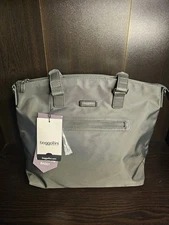 NWT Baggallini Bag Lizzy Tote Silver Charcoal 15"x11" RFID Protected Travel