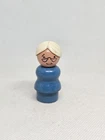 HTF Vntg Fisher Price little people wood blue woman/grandma white hair glasses