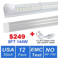 12 Pack 8Ft Led Shop Lights Fixtures 144W 6500K , Plug in and Play T8 Integrated