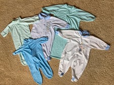 Vintage Baby Boy Sleepers 3-6 Month Size Medium 12-15 bs Lot Of 5 Blue Teal
