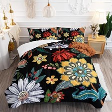 3 Pieces Colorful Floral Comforter Set,Bohemian King Farmhouse Boho Floral