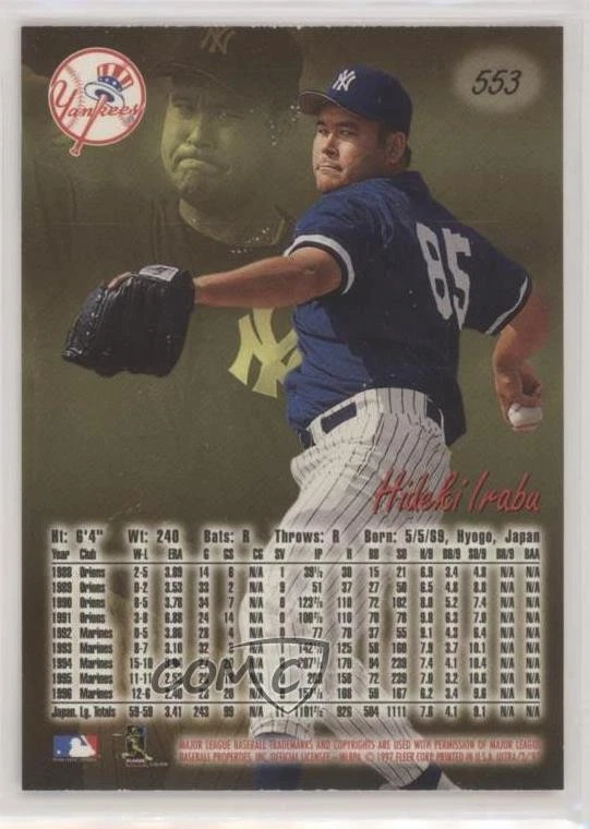 1997 Fleer Ultra Hideki Irabu #553 Rookie RC - Image 2 of 2
