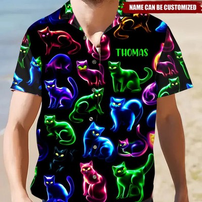 Personalized Neon Cat Hawaiian Shirt Pattern