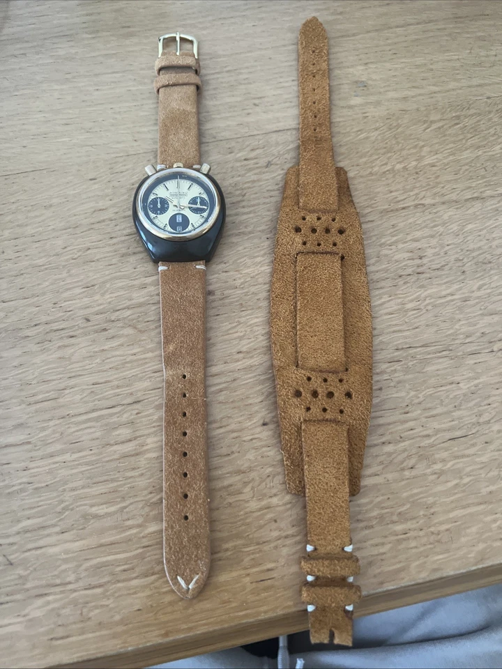 Orologio Citizen Bullhead Panda Vintage Crono Anni 70 Con Due Cinturini Inclusi. - Immagine 4 di 4