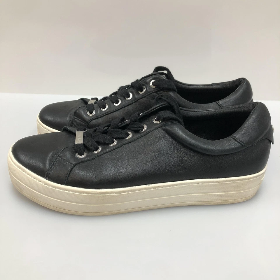 J Slides NYC Zapatos Mujer Talla 10 Negro Cuero Plataforma Cordones Tenis Logo Foto 4 de 4