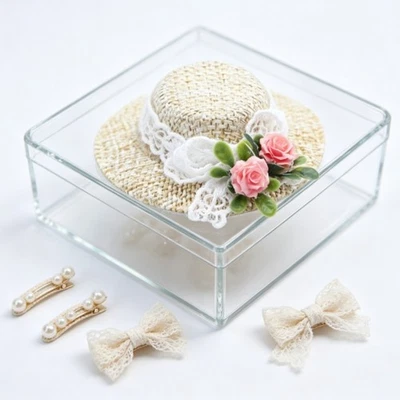 Chapeau de paille beige pour for mini 5,5 cm pour photographie de poupée et pour - Photo 1/4