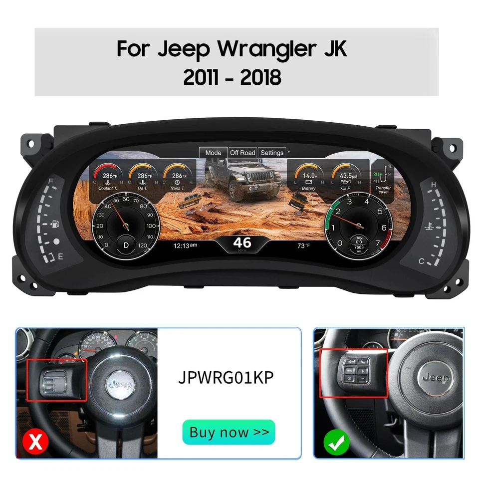 Velocímetro de cuadro de instrumentos con pantalla digital de automóvil para Jeep Wrangler 2011-17 EE. UU. Foto 2 de 4