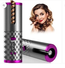 Cordless Auto Hair Curler Ceramic Rotating Curling Iron, 6 Temps Timers, Fas