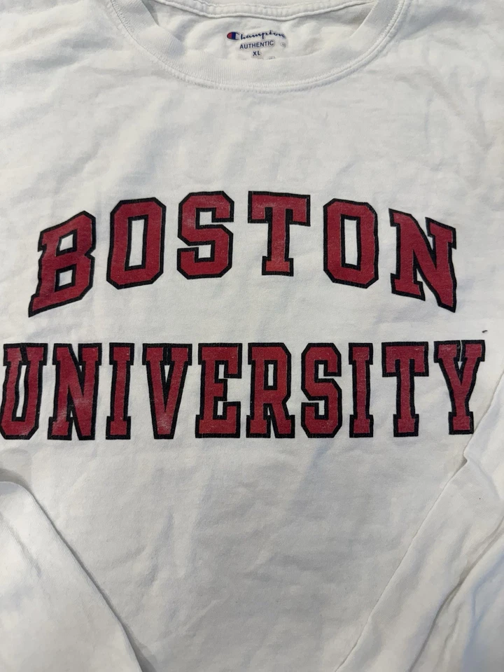 Champion Authentic Boston University Men's White Cotton T-Shirt Long Sleeve XL  - Image 2 of 4