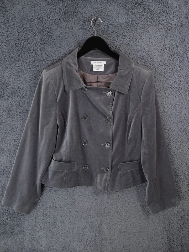 Chaqueta De Colección LK Bennett Para Mujer Reino Unido 16 Gris Terciopelo Doble Pecho Hecha Retro Reino Unido Foto 2 de 4