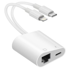 Lightning and USB C to USB-C Ethernet Adapter, White