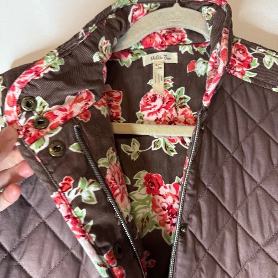 Chaleco Matilda Jane Marrón Floral Sydney Reversible Cremallera y Presión Talla L Foto 3 de 4
