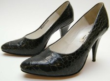 WOMENS VINTAGE GENUINE ALLIGATOR CROCODILE GREEN HEELS PUMPS SHOES SZ 5.5 1/2 B