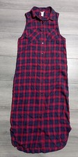 Forever 21 Shirt Dress Adult Junior Small Red & Blue Plaid Long Button-Up Womens