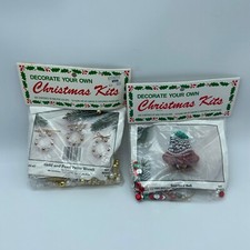 2 Vintage Christmas Ornaments DIY Merri Mac Kits Gold Pearl Wreath Sequined Bell