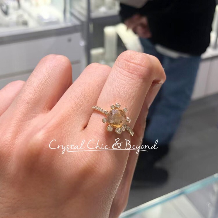 NIB AUTHENTIC SWAROVSKI Olive Ring Aqua Blue Yellow Flower