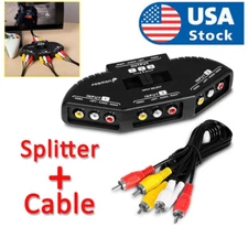 Fosmon 3 Port AV Composite RCA Selector Box Switch Splitter w/ Cable Cord Plug