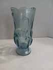 Vintage FENTON Clear Aqua Blue Art Glass Footed Vase