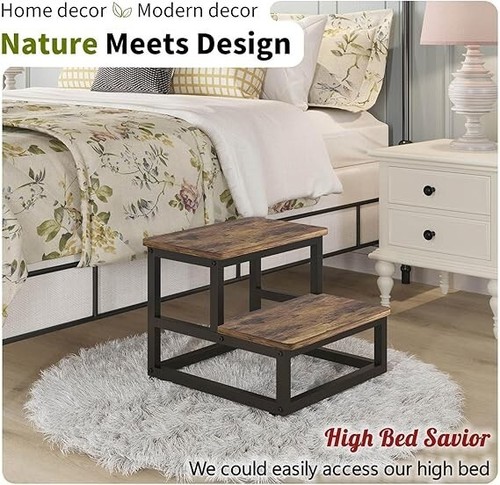 High Beds Bed Steps For Adults Two Step Stool Stair Ladder Wood Kitchen Home - Picture 2 of 6