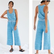 Anthropologie Daily Practice Cropped Knit Jumpsuit Size M Turquoise Sleeveless