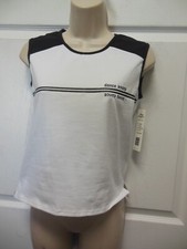 Body Wrappers White Pullover Top BlackTrim Dance Screenprint Ladies Szs 7920