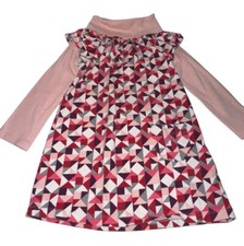 Tea Collection Toddler Girls Cowl Neck Long Sleeve Dress Sz 3 Pink Geometric