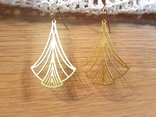 Art Deco Geometric Abstract Fan Earrings dangle drop gold silver modern simple - Picture 5 of 24