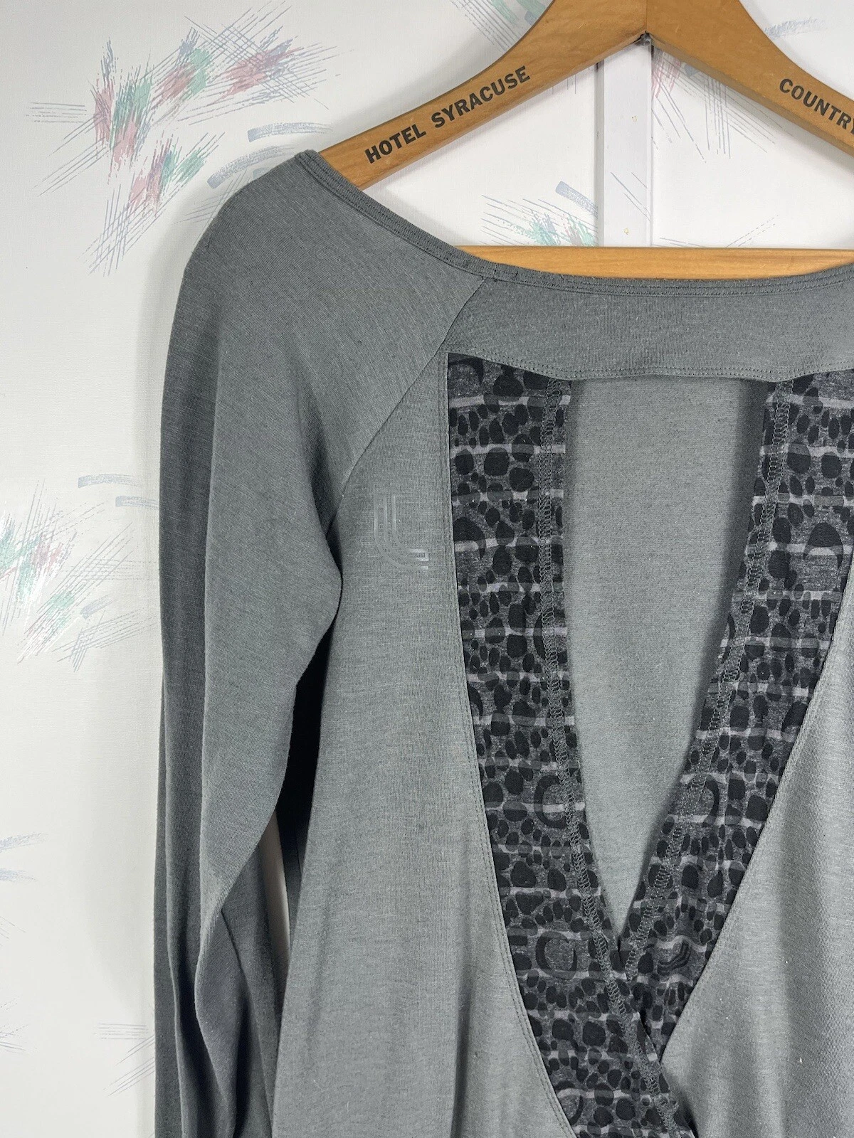 lole long sleeve open back leopard yoga athletic shirt
