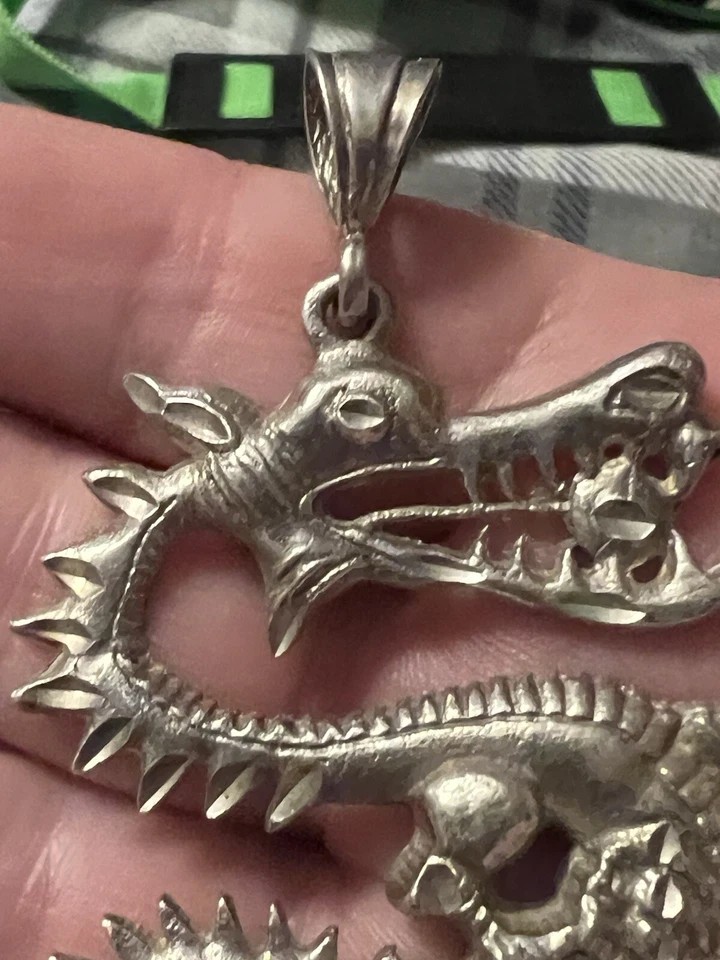 Colgante medieval de plata esterlina 925 dragón chino gota grande para hombre 3,5" 23 g Foto 4 de 4