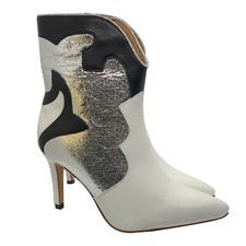 Scarpe Donna Stivali Texani Bianchi Bicolore Tacco Spillo Tronchetto Punta Zip