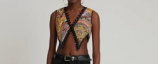 $3980 Etro Women's Gold Multi Embroidered Cotton Vest Jacket Size It 44/us 8