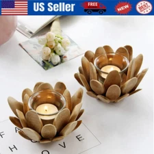 Wooden Petal Candle Holder Table Candle Holder Desktop Lotus Shape wi/Glass Cup