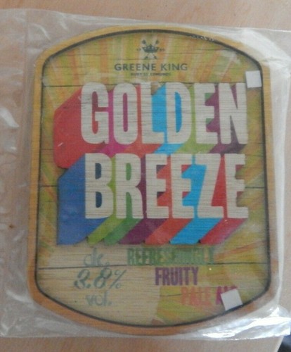 WOOD BAR PUMP LABEL , GREENE KING ,GOLDEN BREESE ,BEERESHINGLY FRUITY PALE ALE - Picture 2 of 4