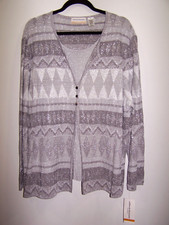 NWT Alfred Dunner Twilight Pearl Grey Cardigan Sweater, Mock Tank Liner Size 3X