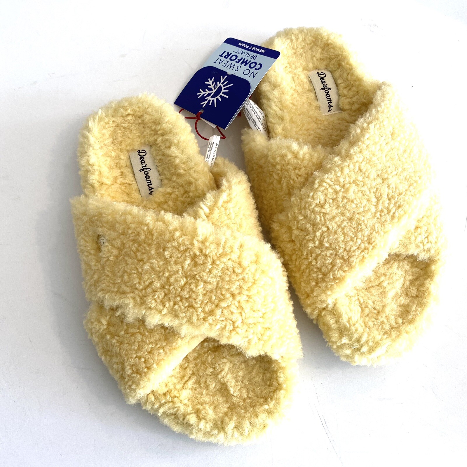 PANTOFOLA D’ORO DEAR FOAMS Pantofole Fuzzy Nuove $49 Donna Giallo Medio X Cinturino D5