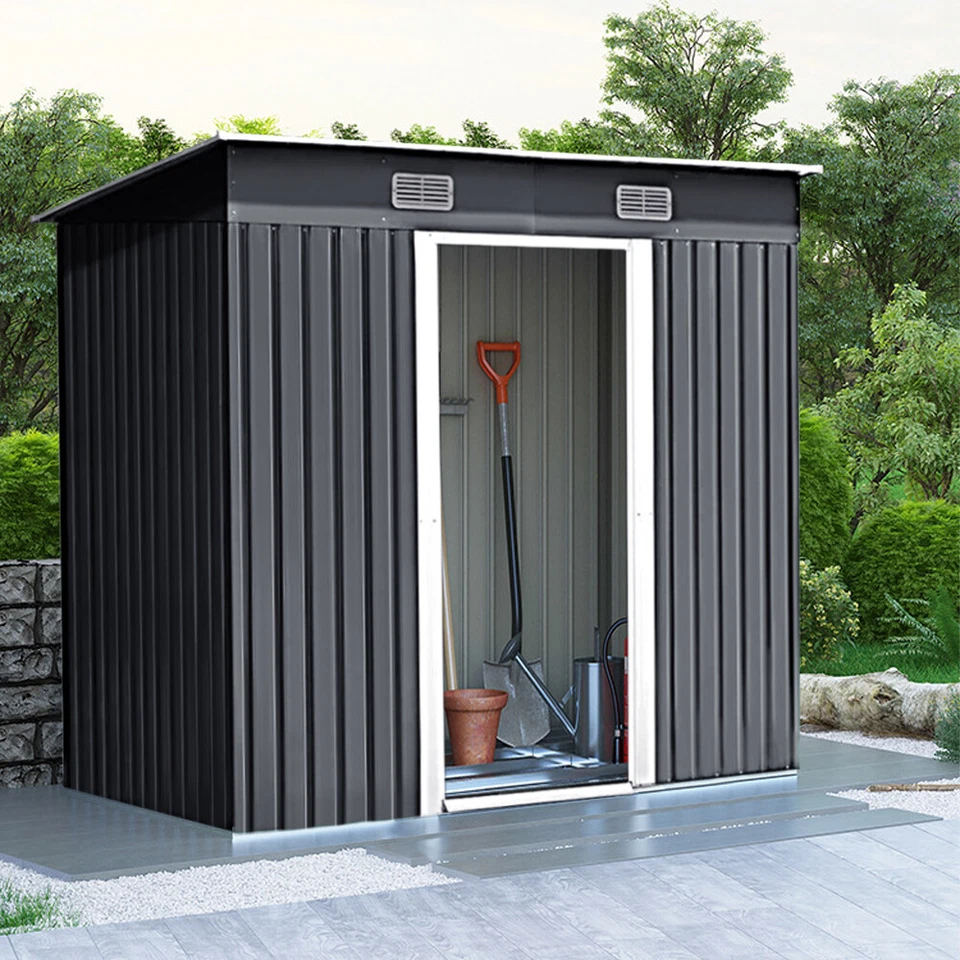 WORLDTRADEONELINE FREE BASE Outdoor Galvanised Garden Storage Shed Sliding Door 10X8 ft 12X10 ft