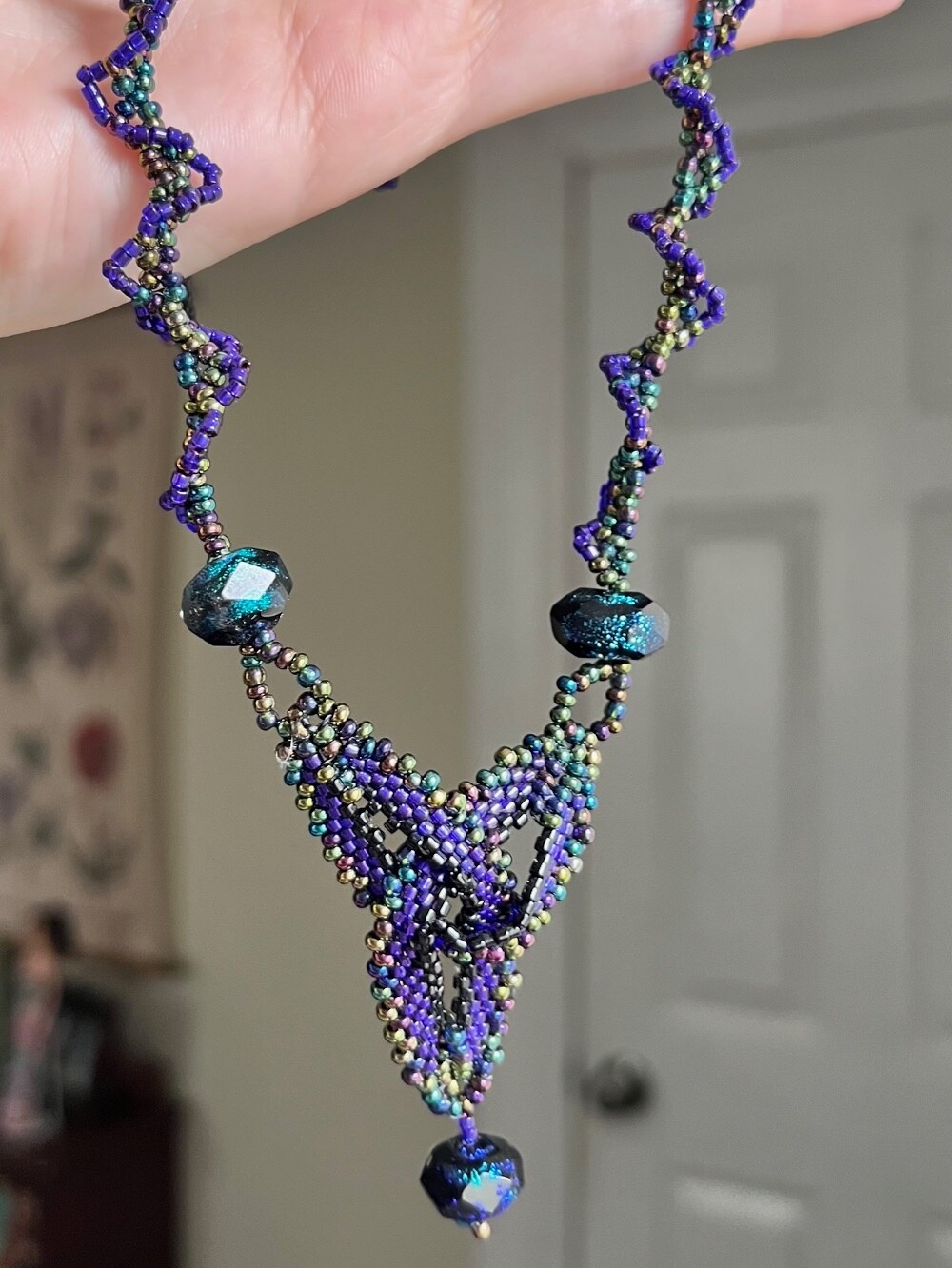 Beautiful Seedbead Cobalt Statement Necklace Hand… - image 1