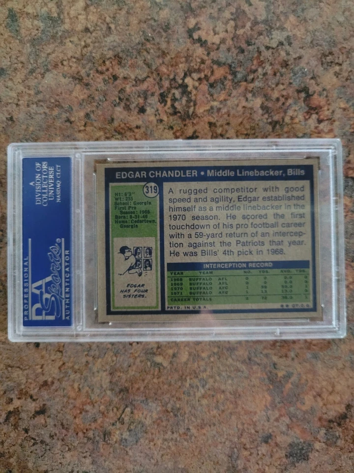 1972 Topps Football Card Edgar Chandler, High Number, #319, PSA 8, NM-MT - Image 3 of 4