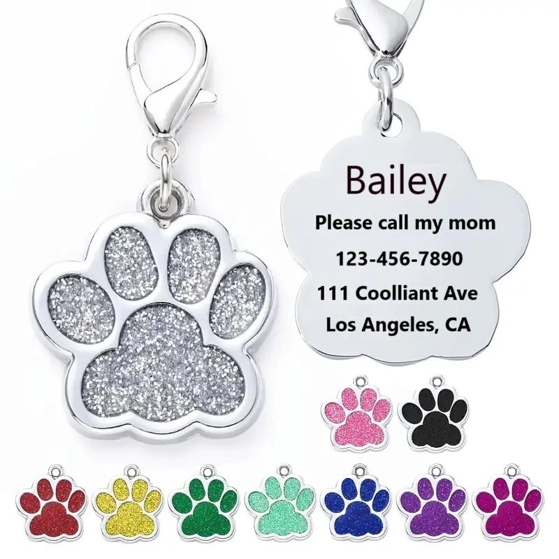 Lindas etiquetas de identificación/nombre personalizadas en forma de pata para mascotas para gatos o perros - grabadas personalizadas Foto 2 de 4