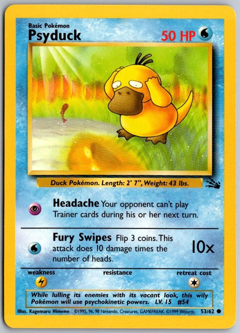 PSYDUCK 53/62 Common Fossil Pokemon UNLIMITED Near Mint