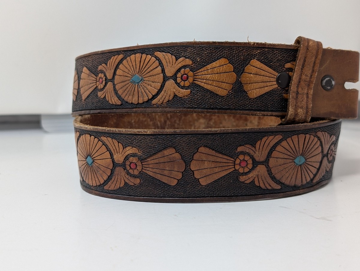 ヴィンテージ ベルト コチョ Vintage Western style Concho Hand Painted Tooled leather