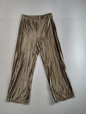 ZARA Women Pant M Gold Pleated Wide Leg Palazzo High Waisted Zip Closure Stretch